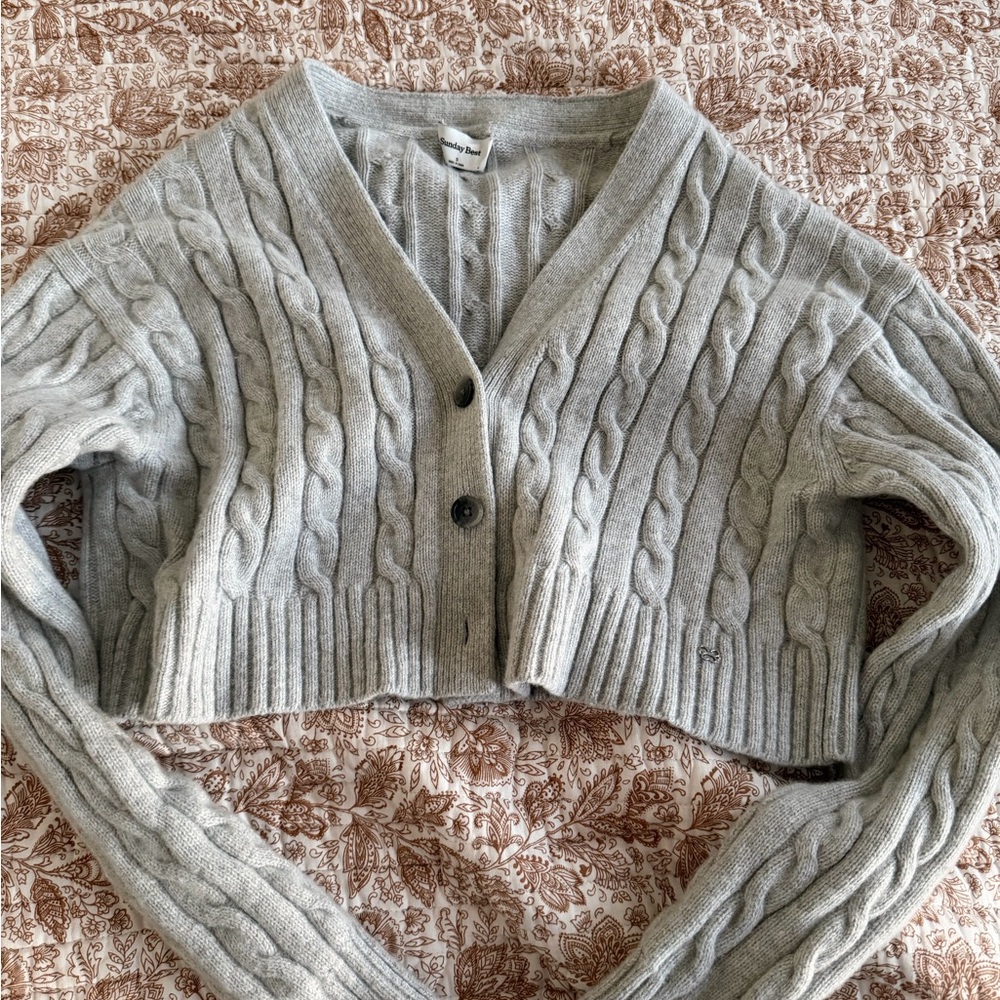 Aritzia Sunday Best Light Gray Cable Knit Cardigan